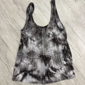 American Eagle Outfitters Gray and White Tie-Dye Tank Top